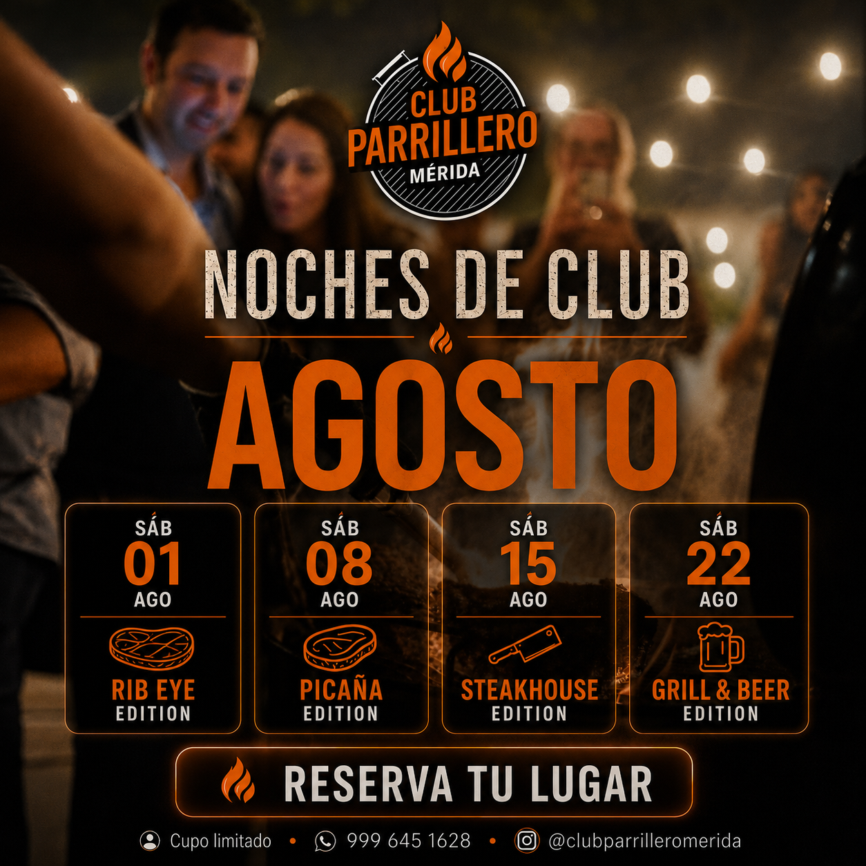 Calendario de Noches de Club de agosto en Club Parrillero Mérida