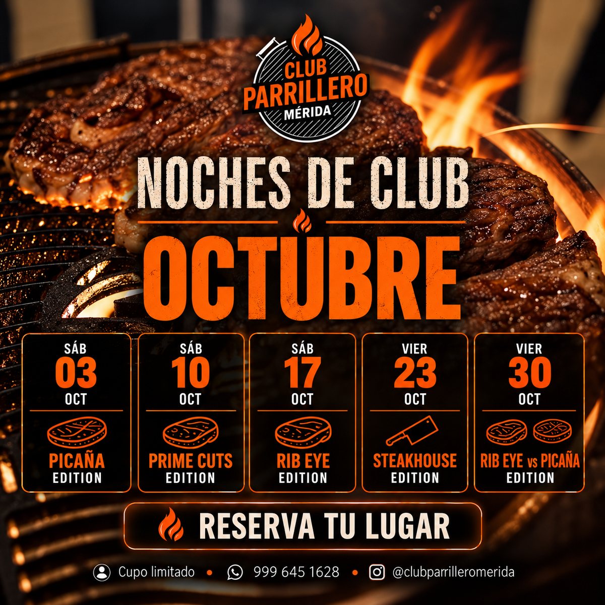 Calendario de Noches de Club de octubre 2026 en Club Parrillero Mérida